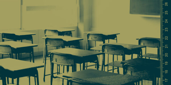A graphic of a classroom and a ruler.