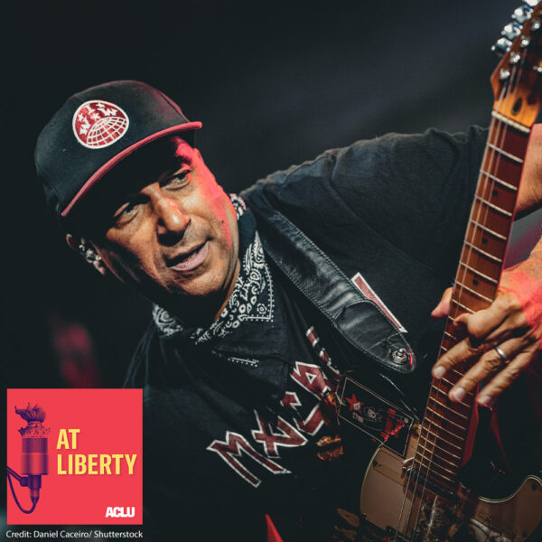 Tom Morello playing guitar on stage